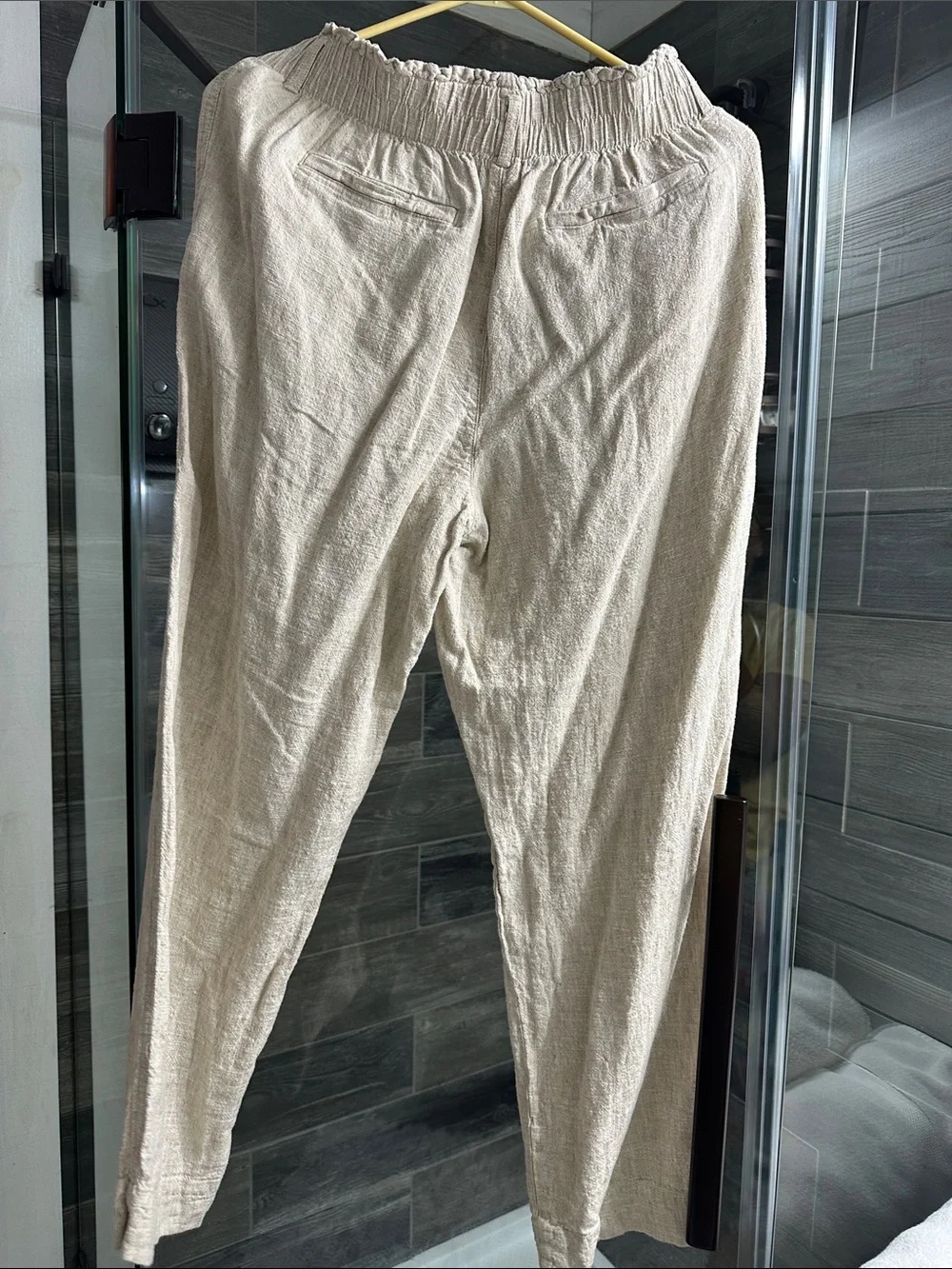 Briggs New York Beige Linen-Blend Elastic Waist Trousers